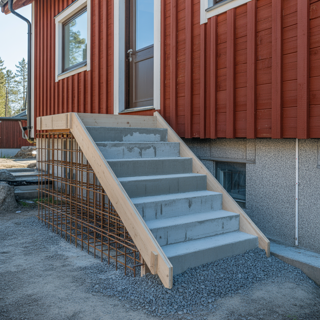 betongtrappa utomhus form armering och kostnad