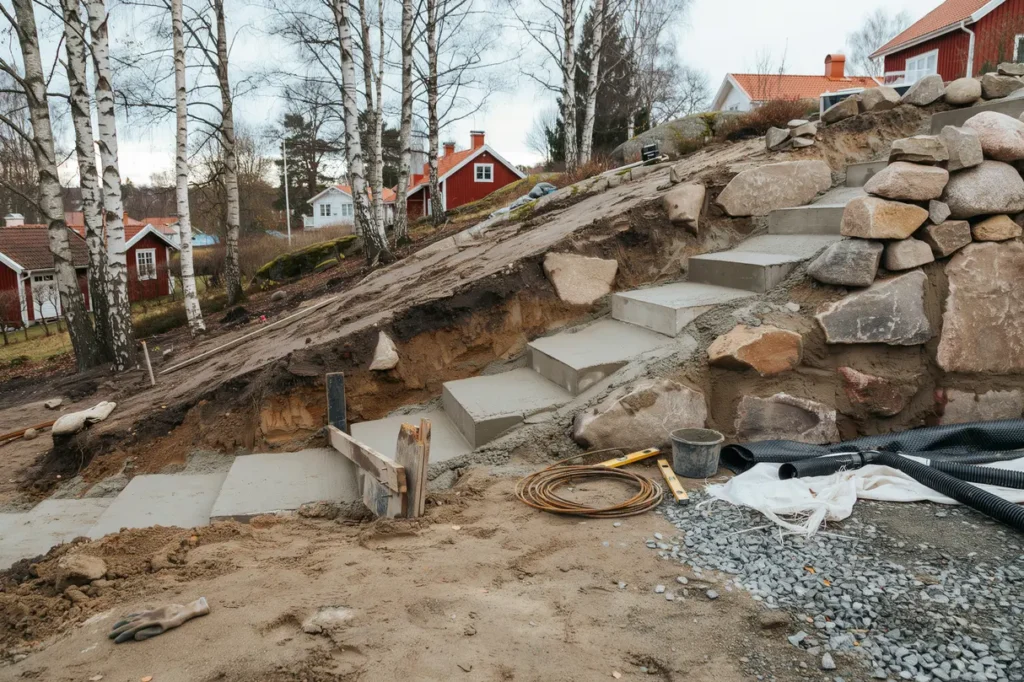 husgrund i sluttande tomt smarta l sningar f r schakt st dmur och s ker dr nering